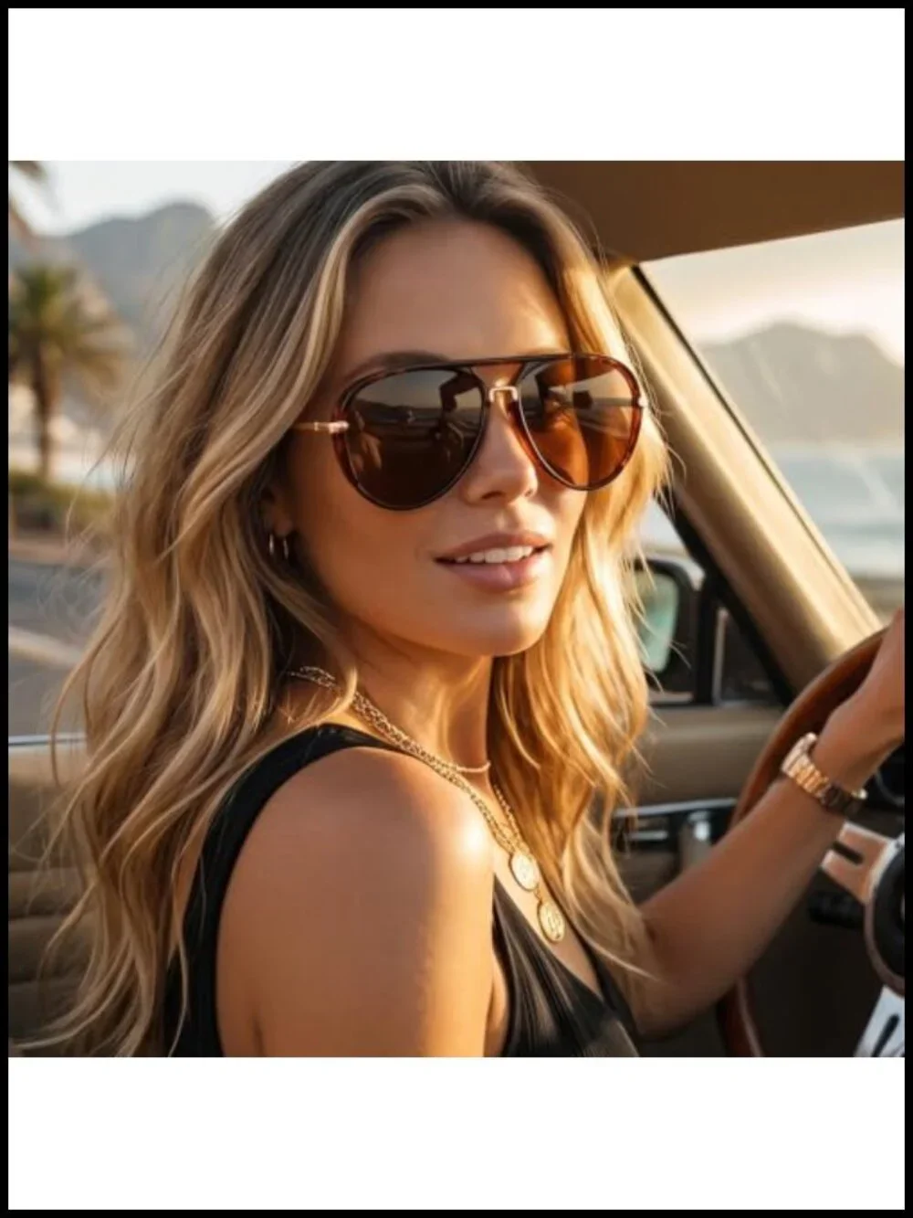 Oversized Aviator Sunglasses UV400 Protection Trendy Metal Frame